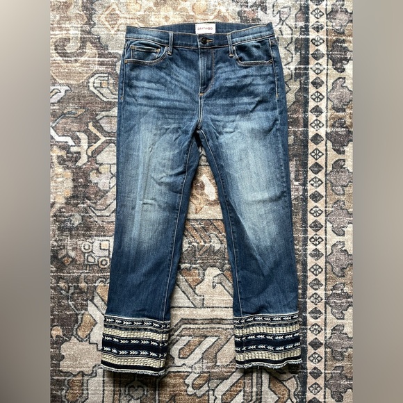 Driftwood Colette Embroidered Cuff Crop Jeans Blue Denim - Picture 2 of 6